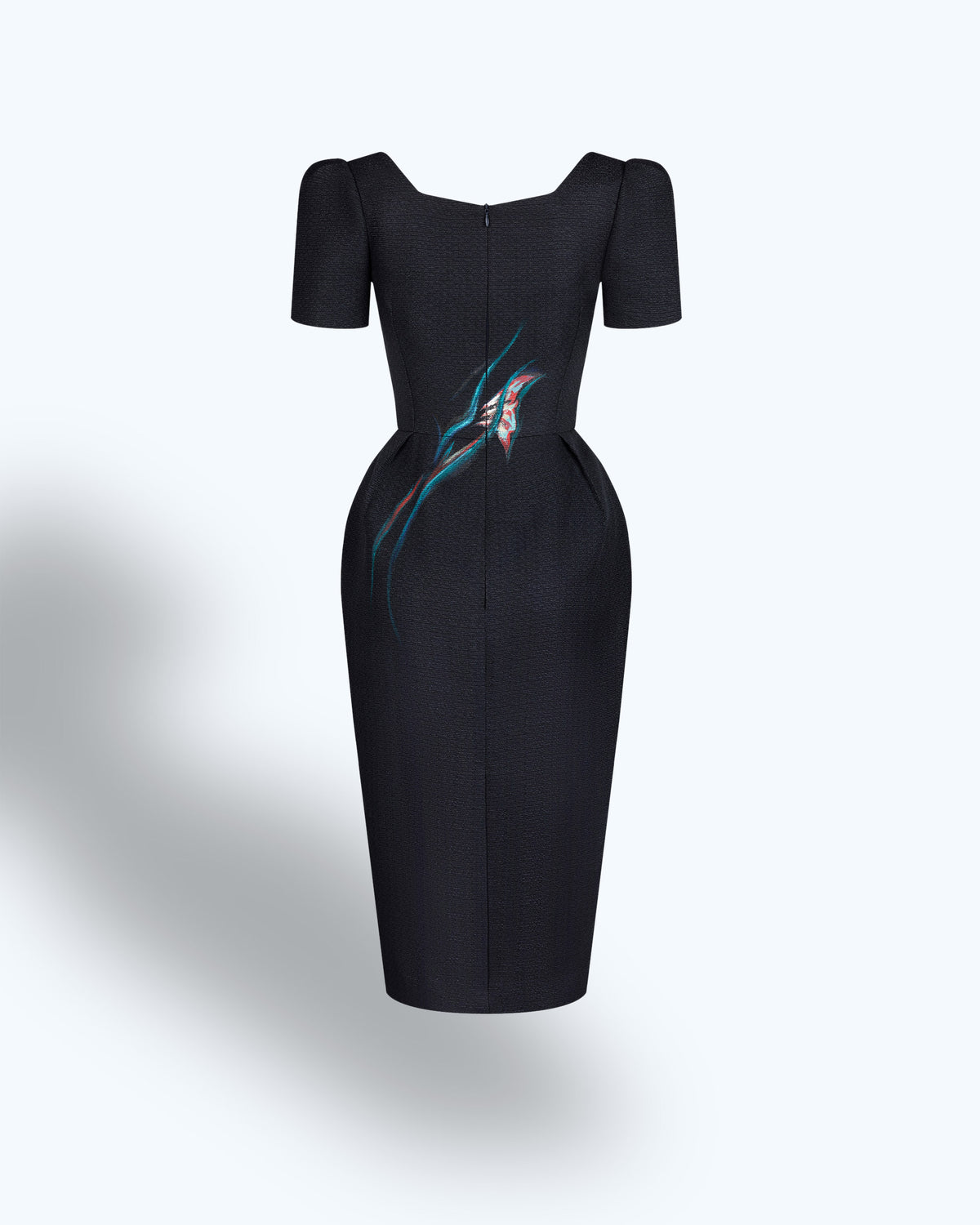 Cactus Flower-painted Midi Brocade Dress