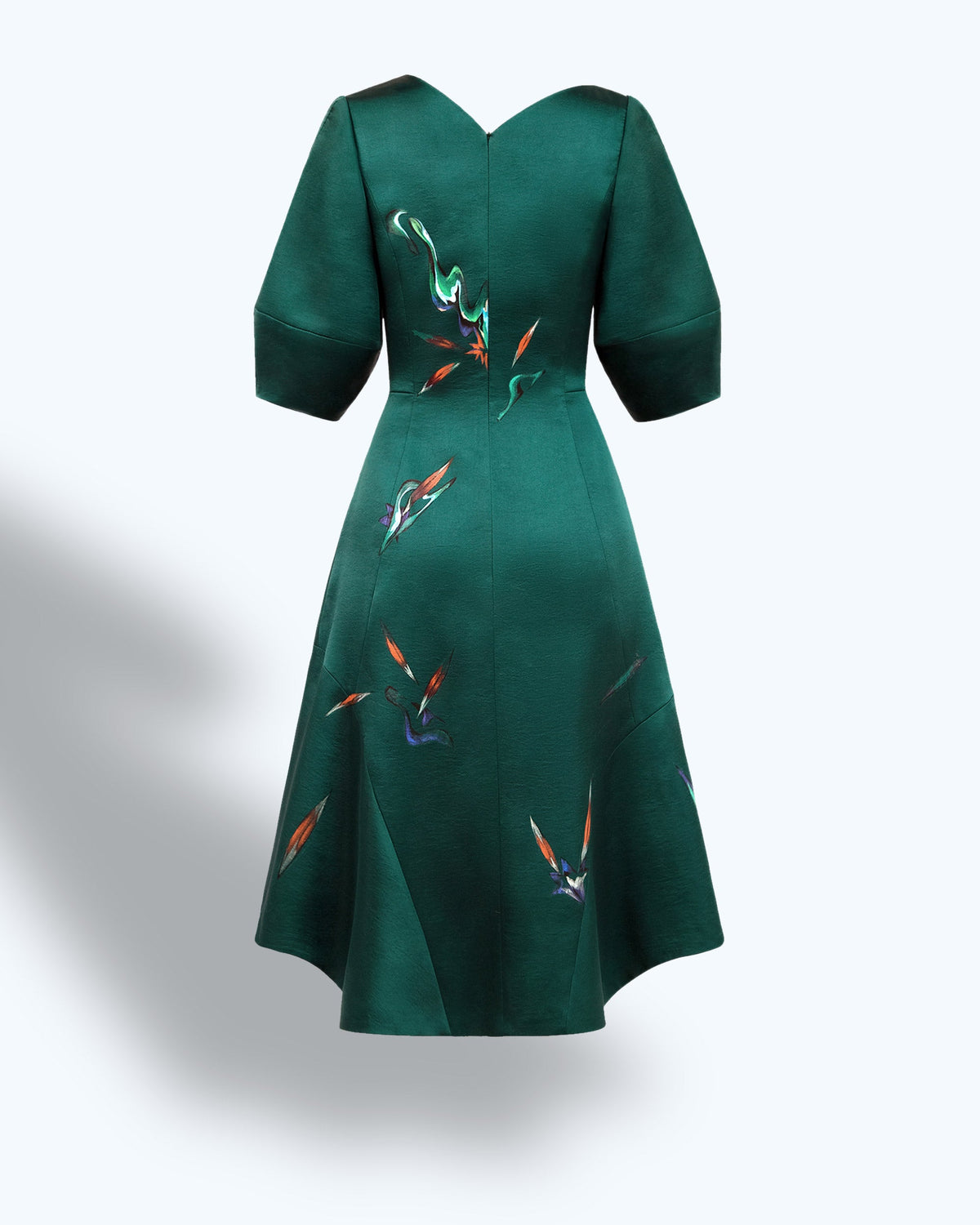 TinyInk-Fallwinter21-Green-hand-painted-flower-lantern-sleeve-midi-dress