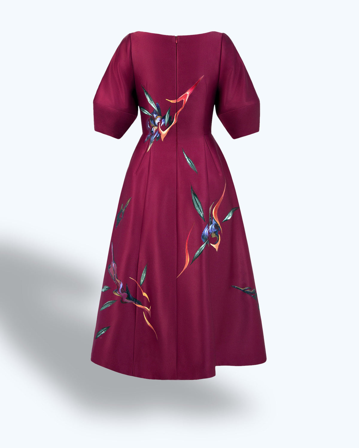 TinyInk-Fallwinter21-Mulberry-hand-painted-falcon-flower-lantern-sleeve-midi-dress