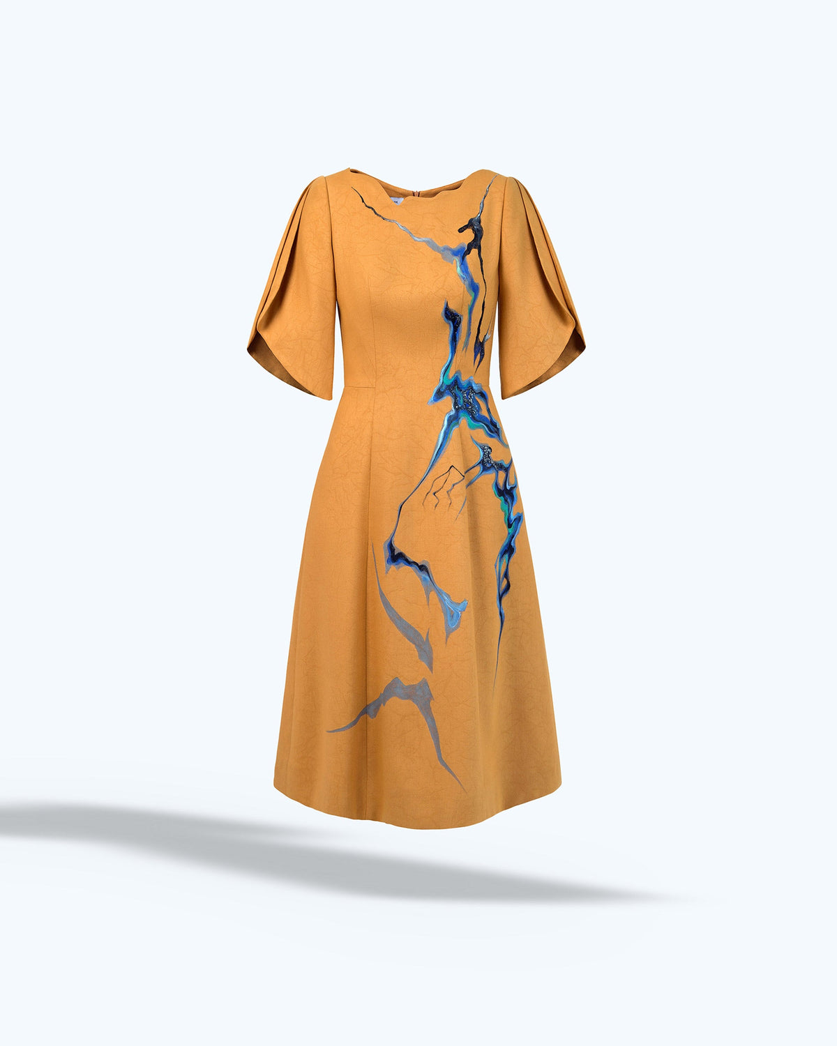TinyInk-Fallwinter21-sandstone-hand-painted-abstract-pental-sleeve-mini-dress