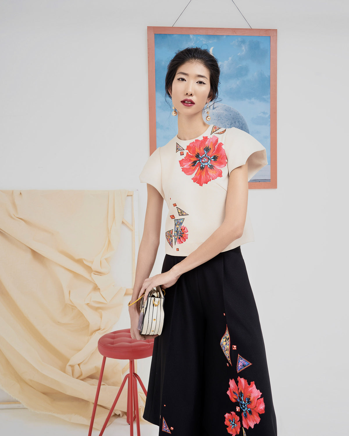 Poppy-painted Voluminous Sleeve Top