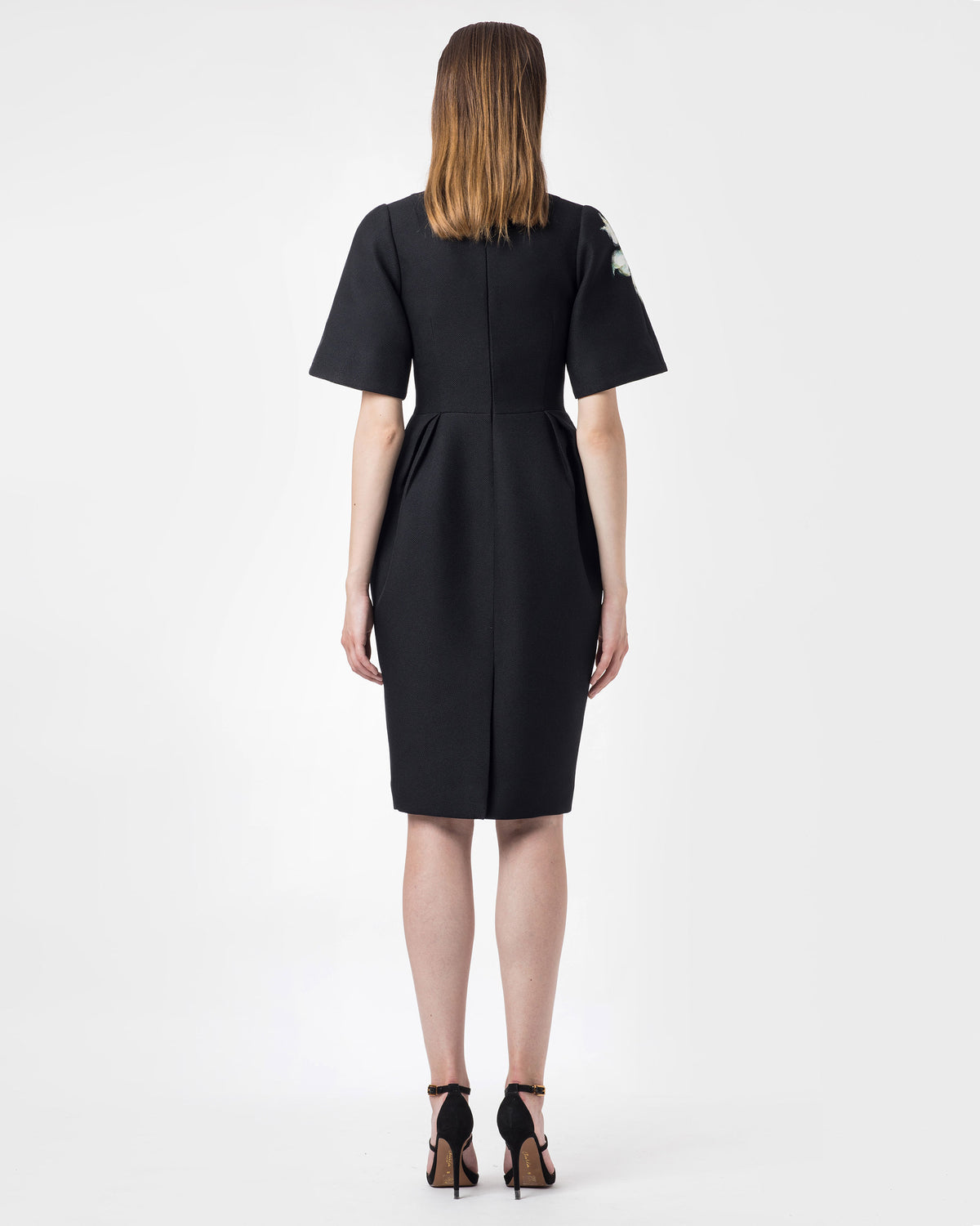 Hippeastrum-painted Black Midi Dress