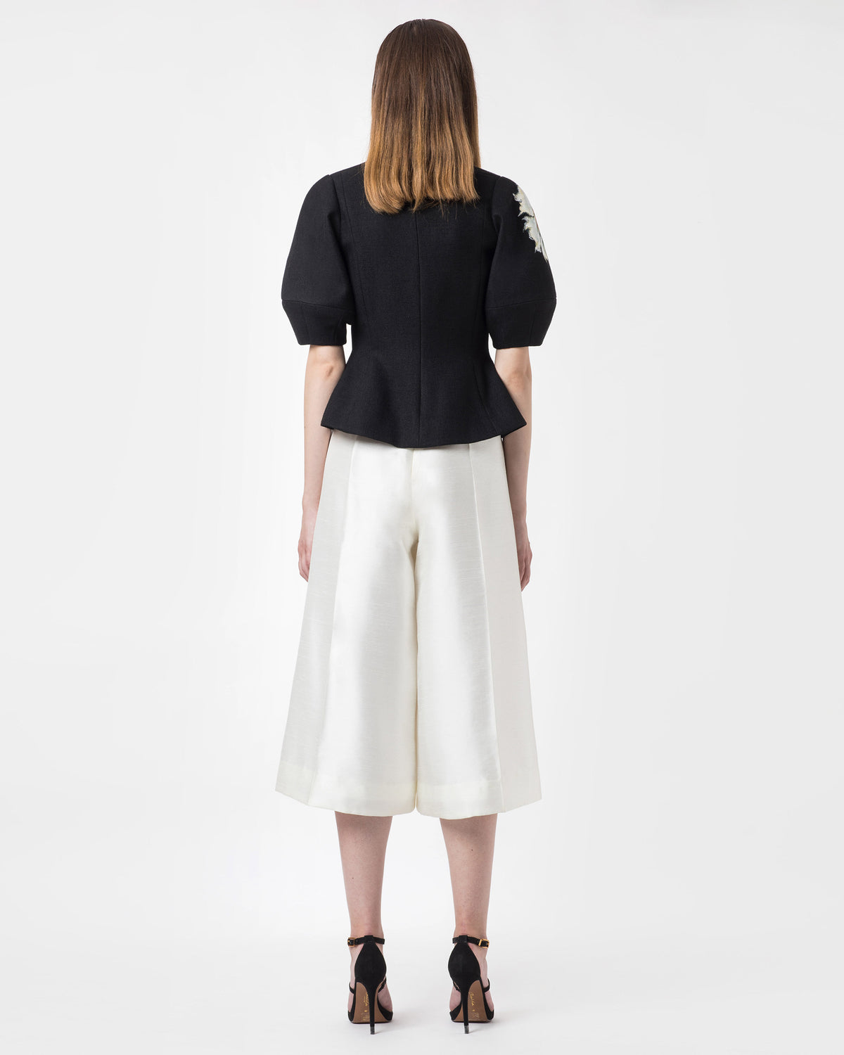 Hippeastrum-painted Lantern Sleeve Peplum Top