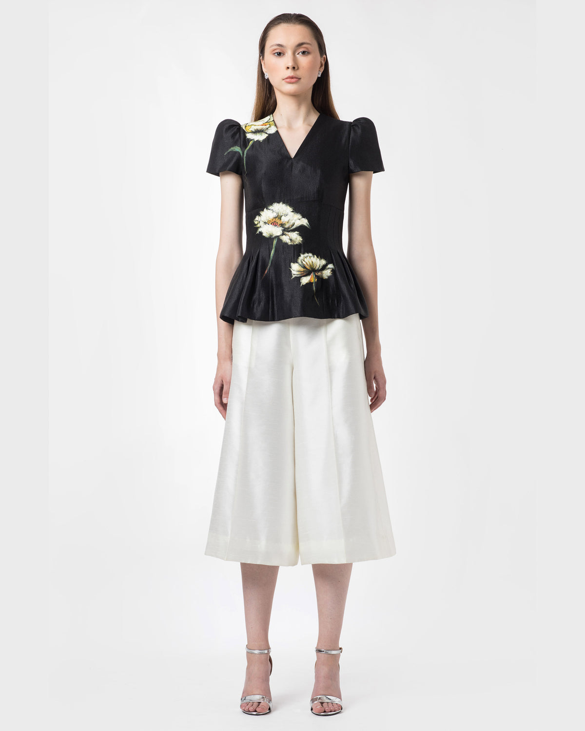 Poppy-painted Short Sleeve Peplum Top