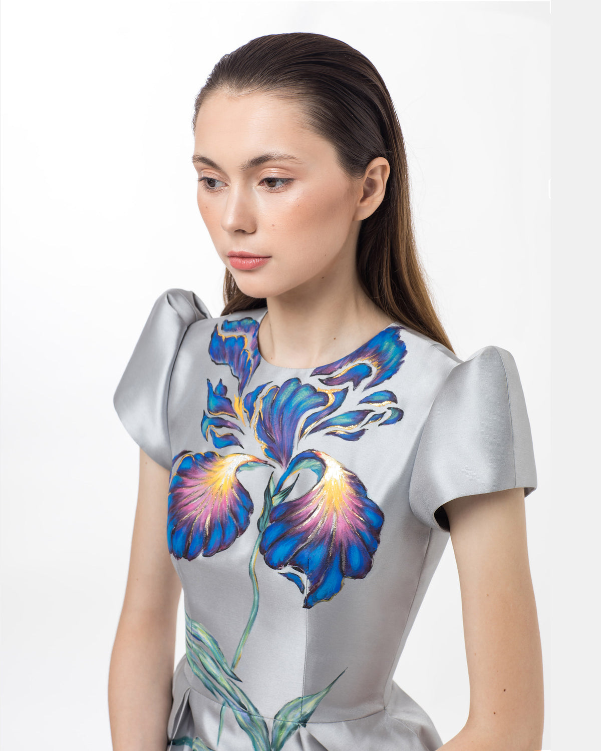 Iris-painted Taffeta Midi Dress