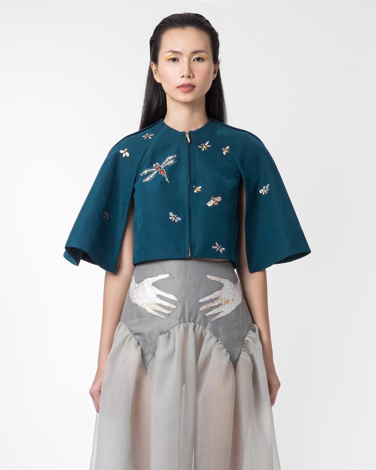 TinyInk-Spring-Summer18-prussian-blue-hand-painted-roses-cape-sleeve-jacket 
