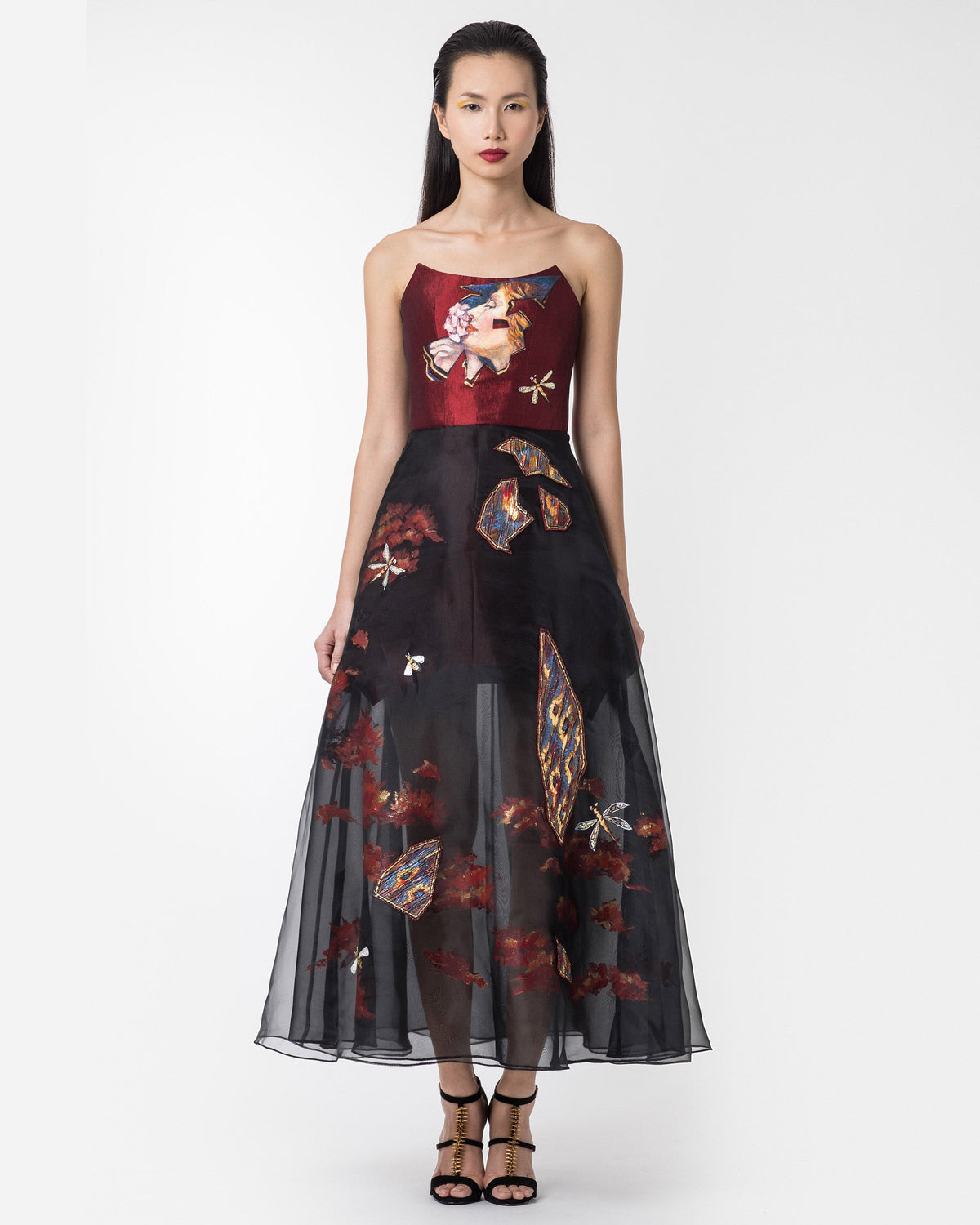 TinyInk-Spring-Summer18-red-black-hand-painted-surrealism-organza-gown 