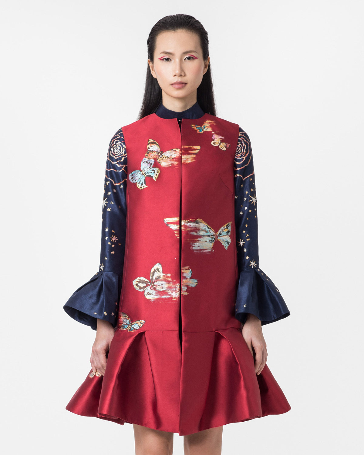 TinyInk-Spring-Summer18-red-hand-painted-butterfly-sleeveless-oversize-coat 