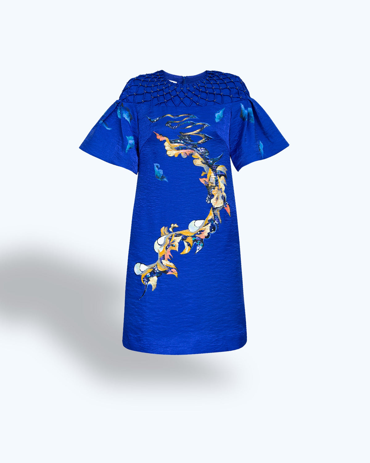 TinyInk-Spring-summer20-cobalt-blue-hand-painted-abstract-voluminous-sleeve-mini-dress 