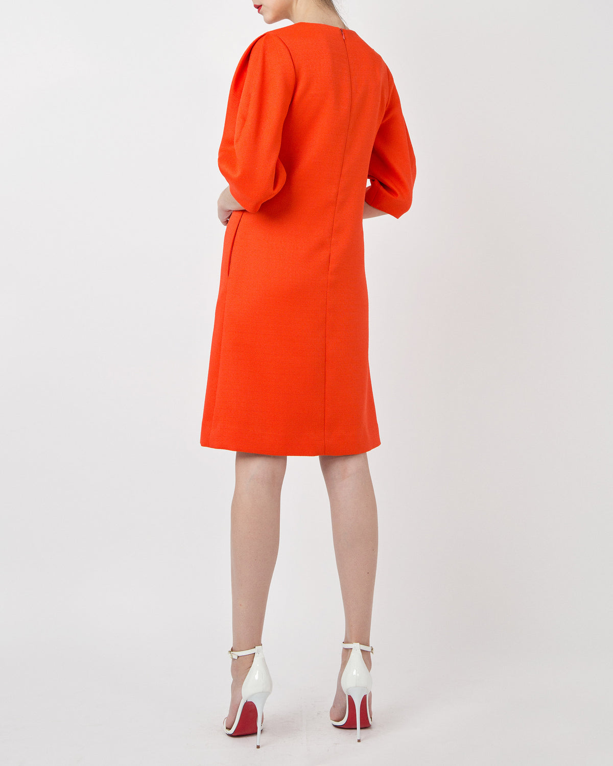 Orchid Tree Flower-painted Voluminous Sleeve Hopsack Shift Dress