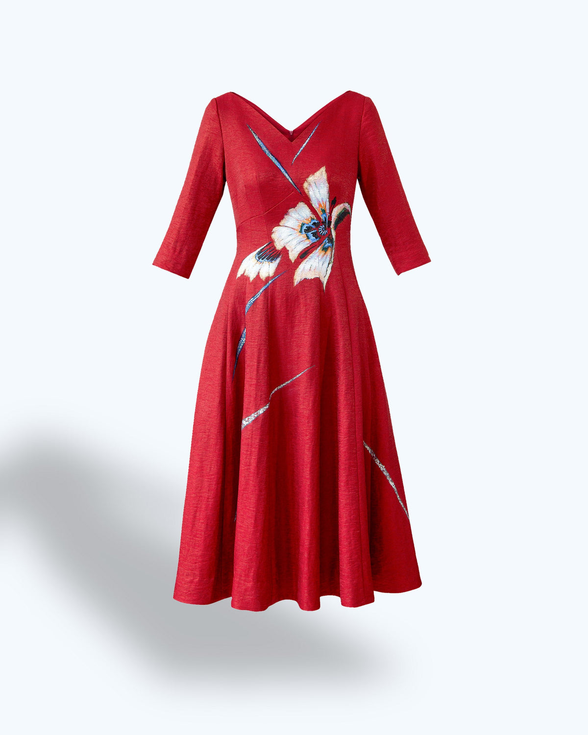 TinyInk-Spring-summer20-red-hand-painted-poppy-surrealism-midi-dress