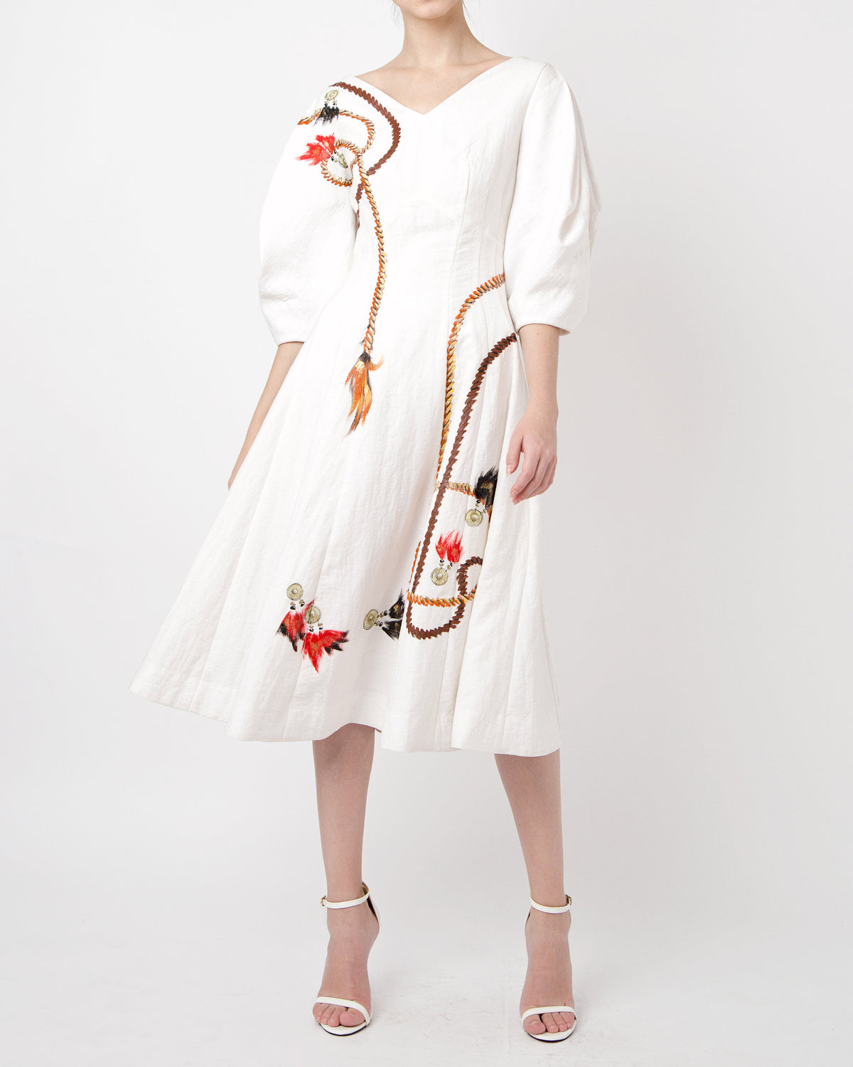 Wildflower-painted Voluminous Sleeve Midi Dress