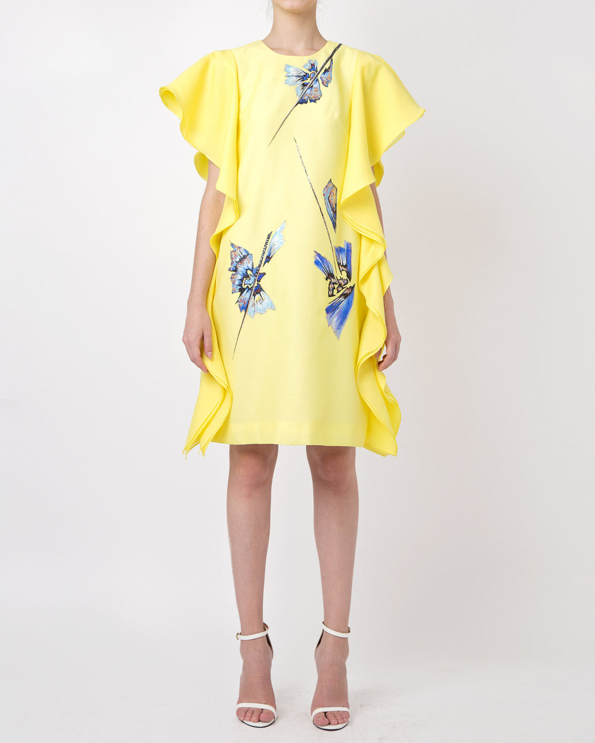 Orchid Tree Flower-painted Flounce Yellow Dress