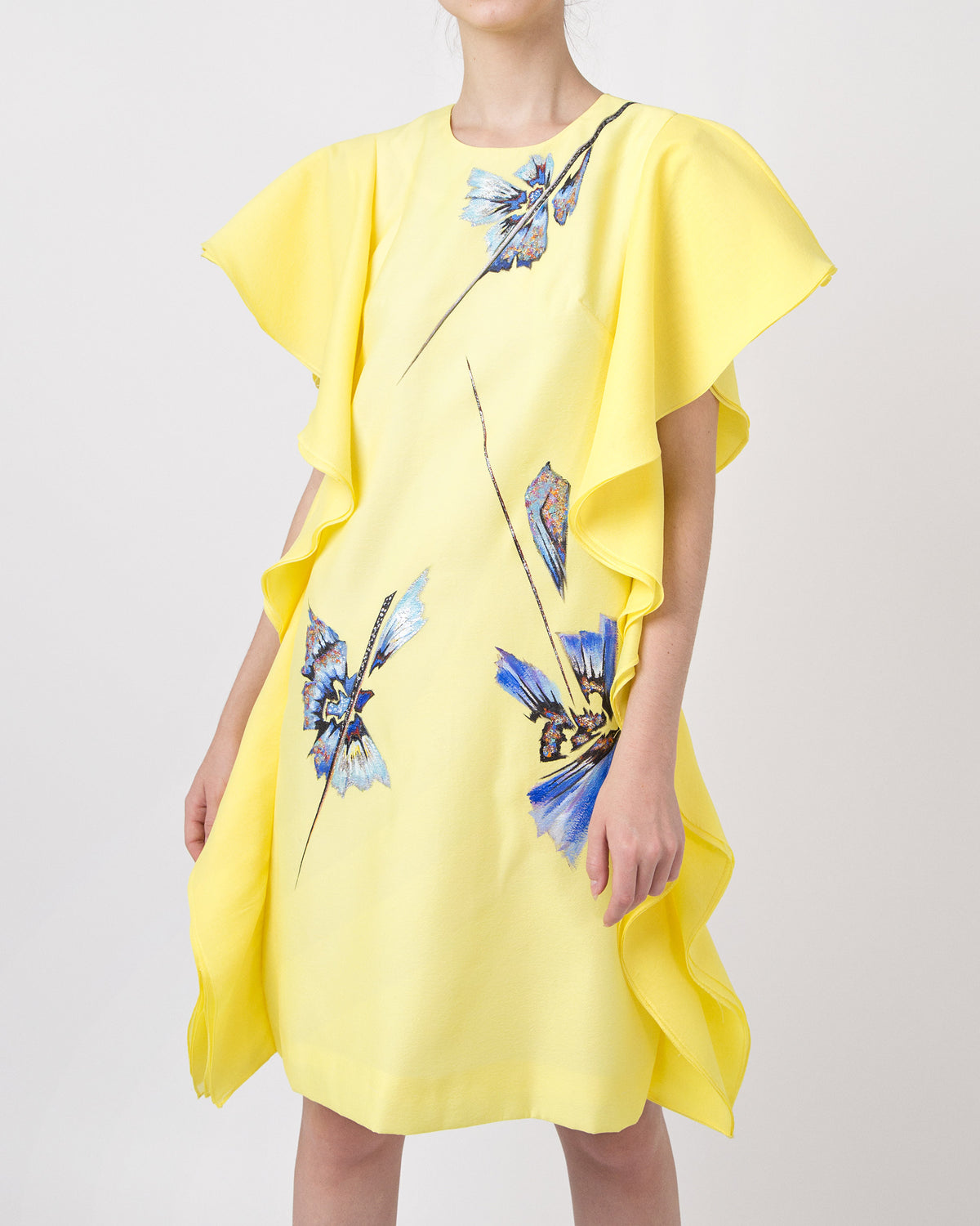 Orchid Tree Flower-painted Flounce Yellow Dress
