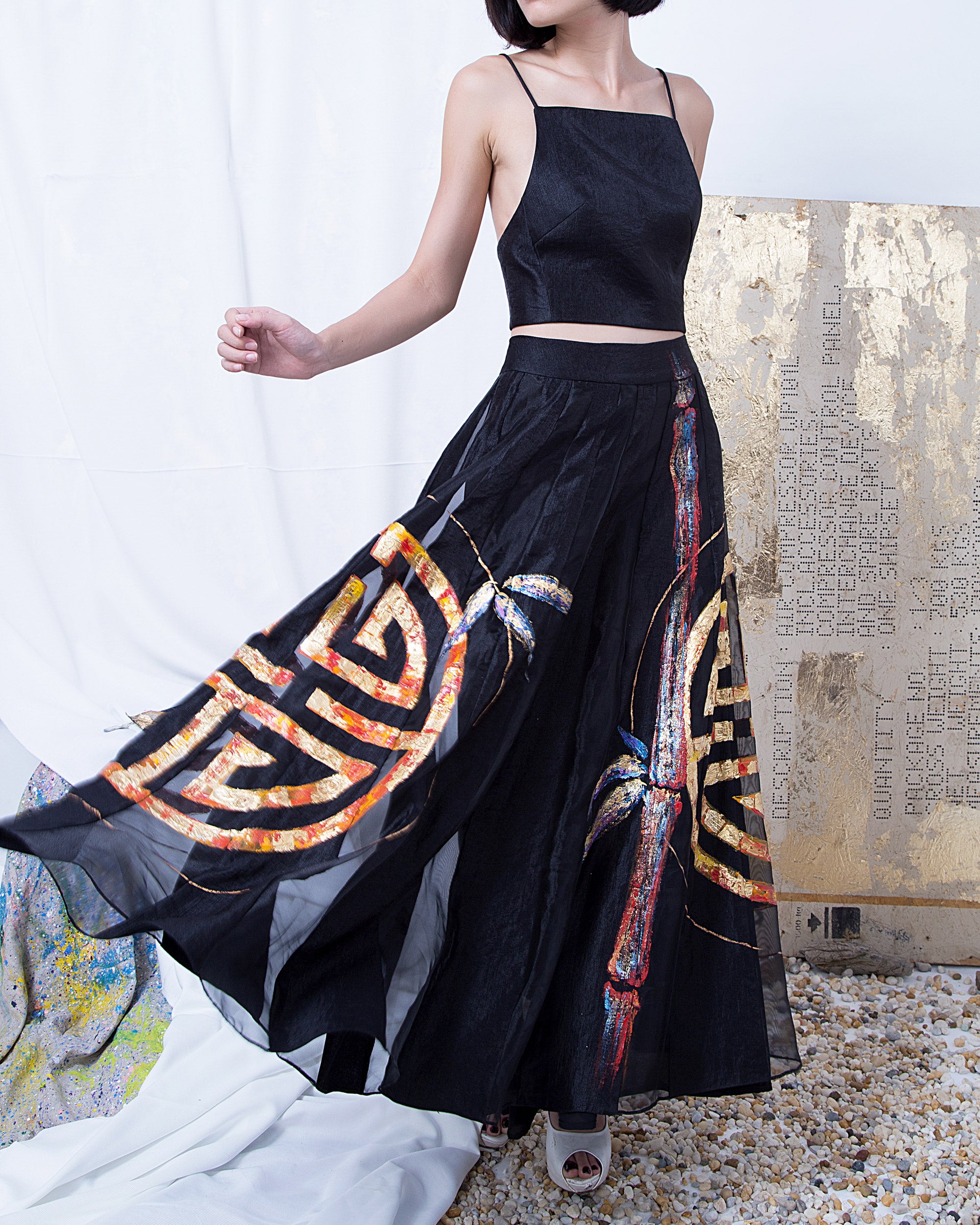 hand painted maxi skirt-