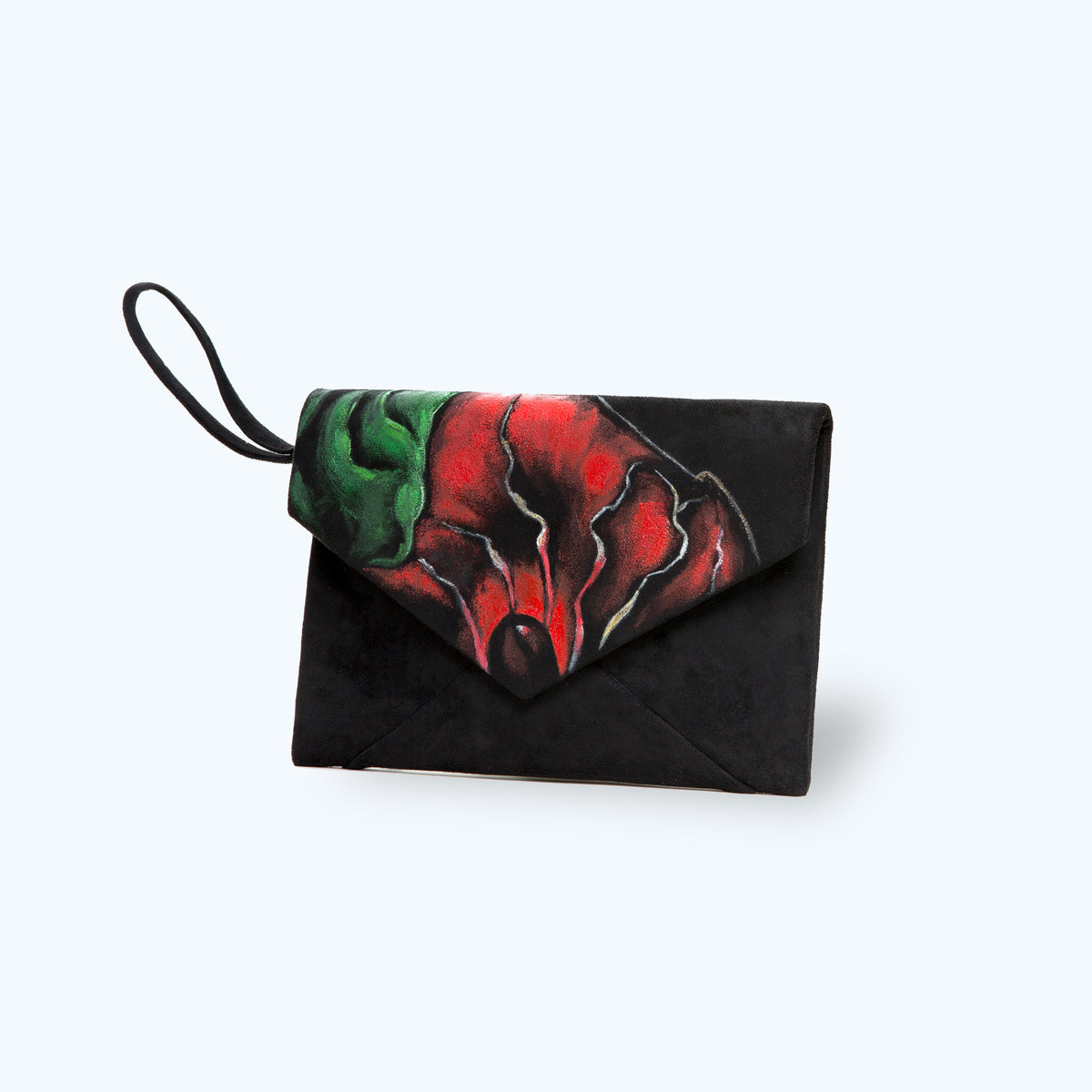 Flower-painted Suede Leather Envelope Clutch