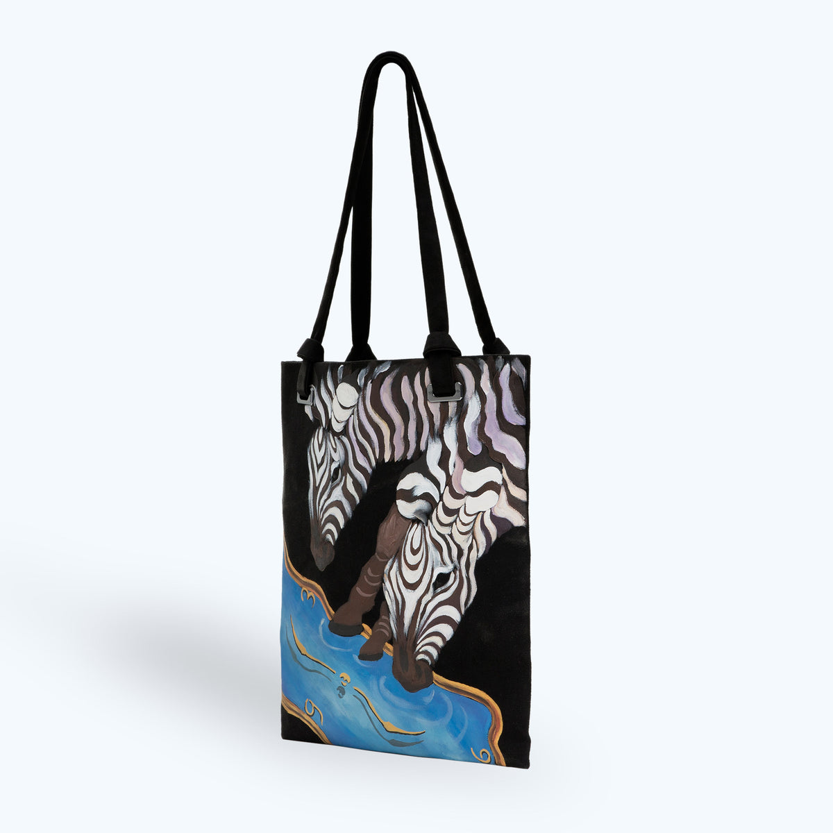 Zebra-painted Black Cloth Tote Bag