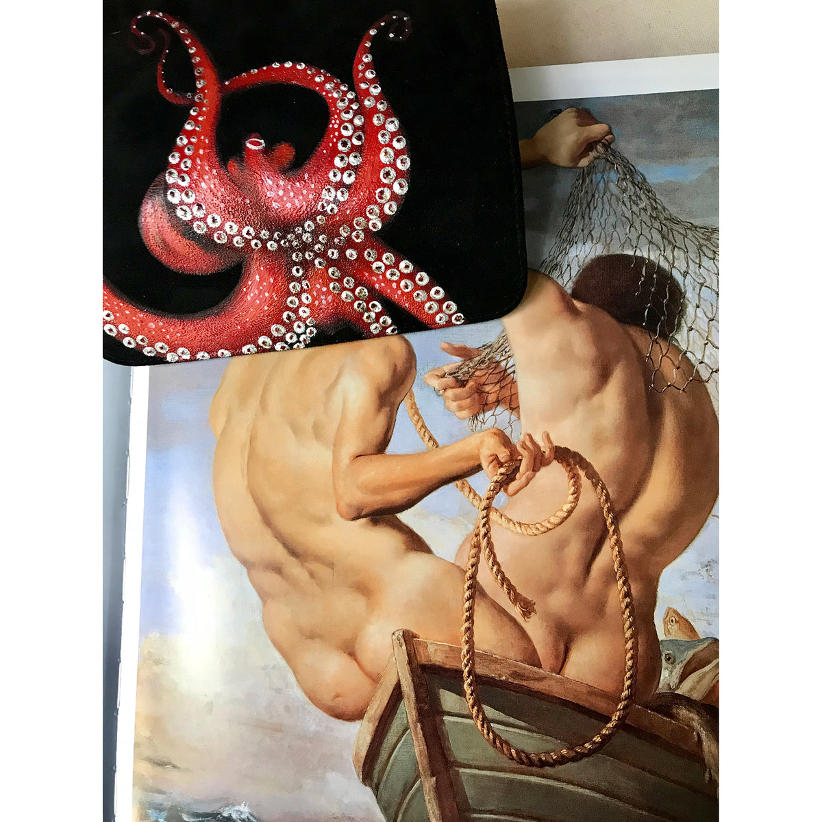 Octopus-painted Suede Leather Evening Clutch
