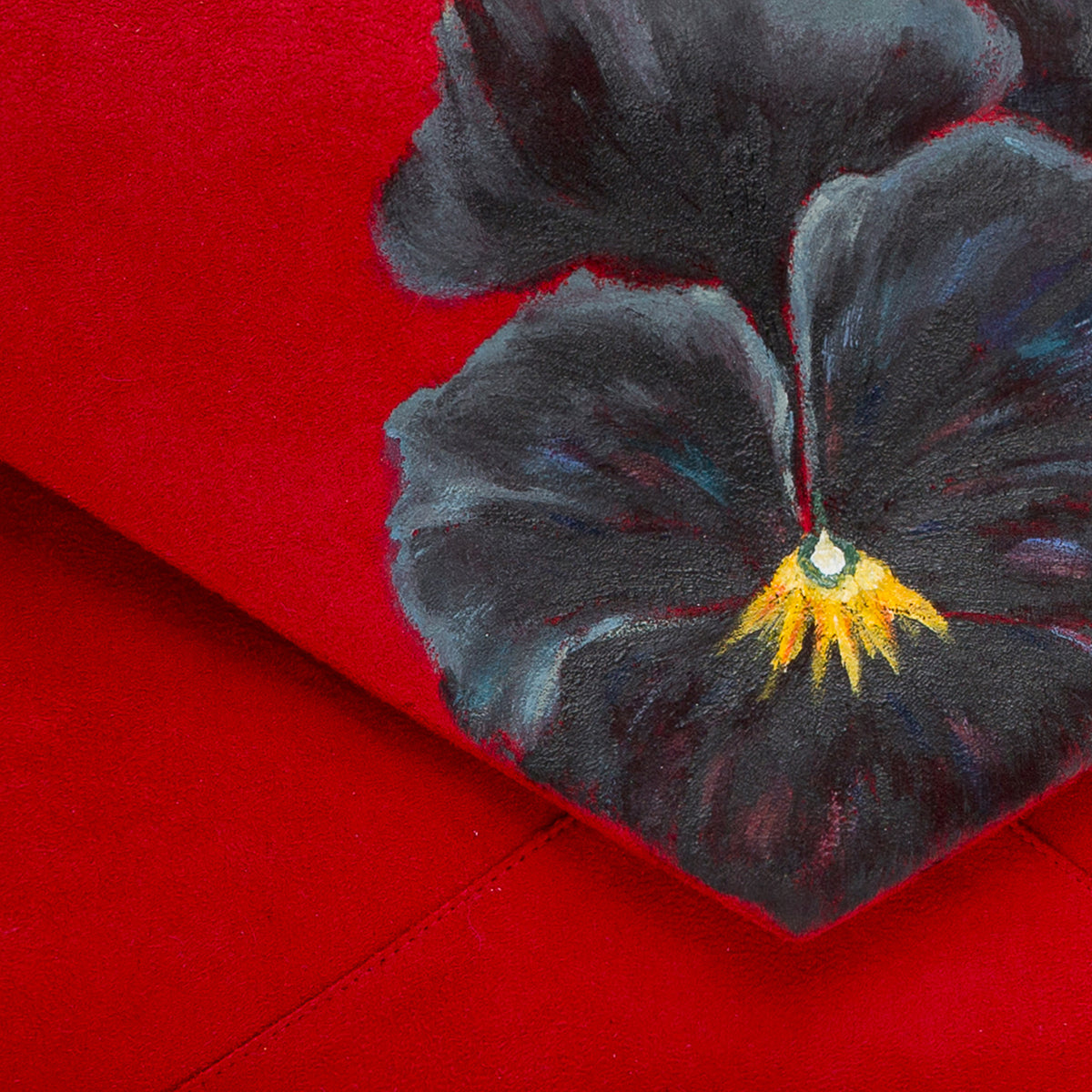 Black Pansies-painted Suede Leather Red Envelope Clutch