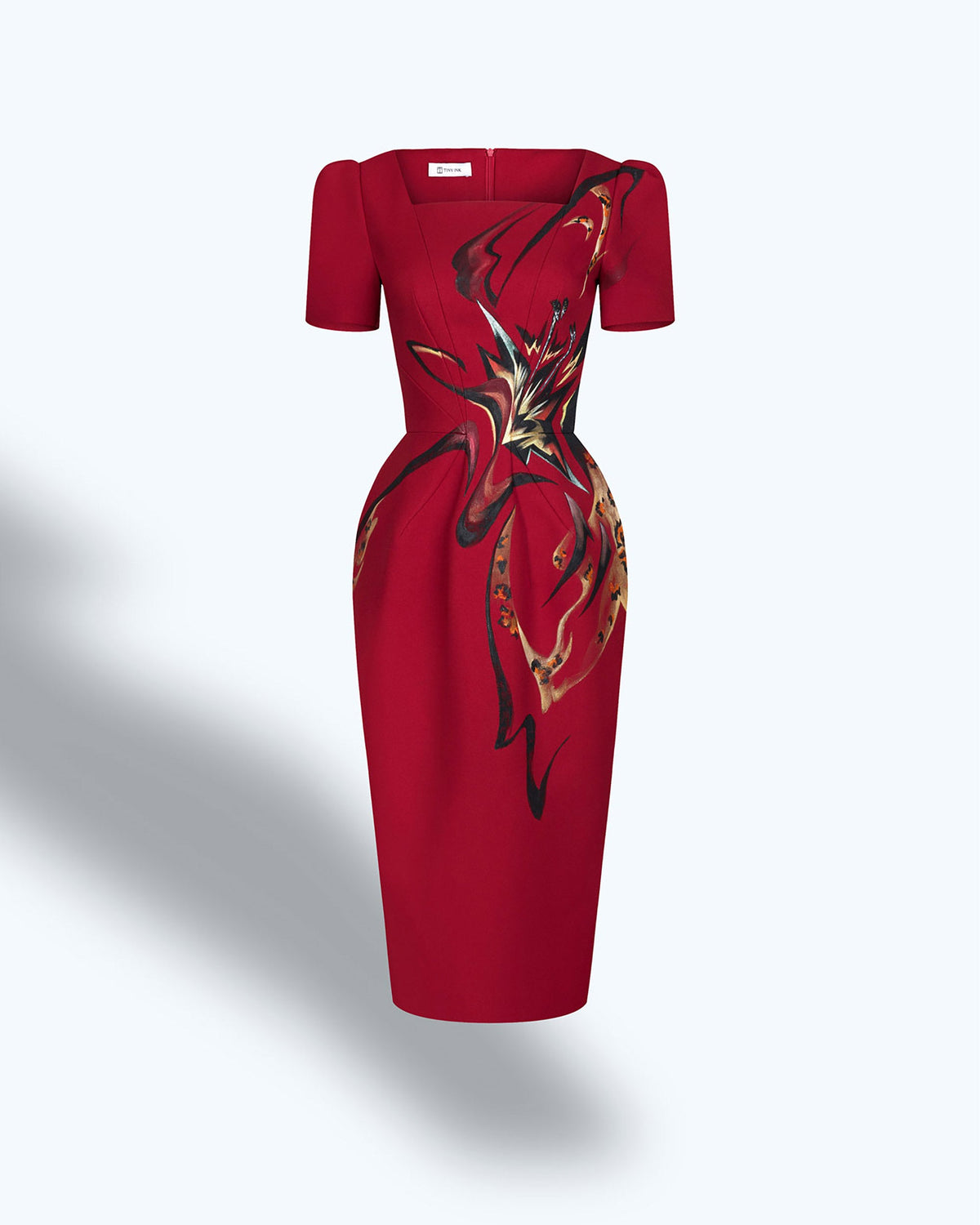 TinyInk-red-hand-painted-leopard-midi-dress