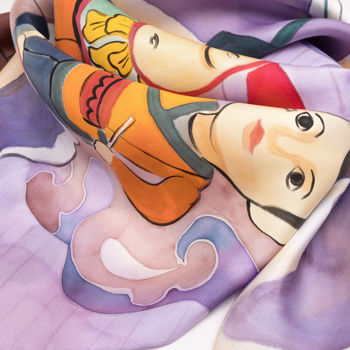 Marionnette sur l'eau vietnamienne peinte à la main 90 foulard en soie carré
