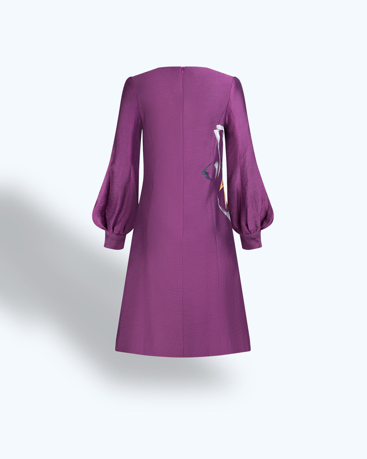 Amaryllis-painted Puff Sleeve Purple Mini Dress
