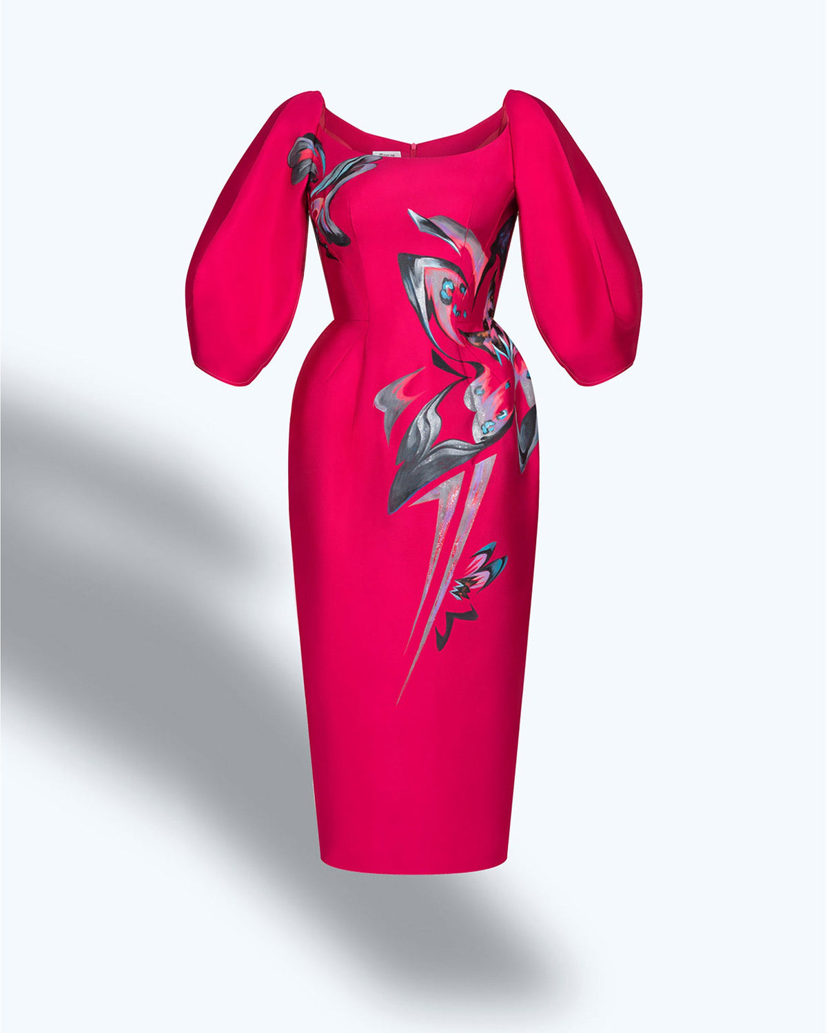 Tinyink-Fallwinter20-pink-hand-painted-panther-voluminous-sleeve-midi-dress