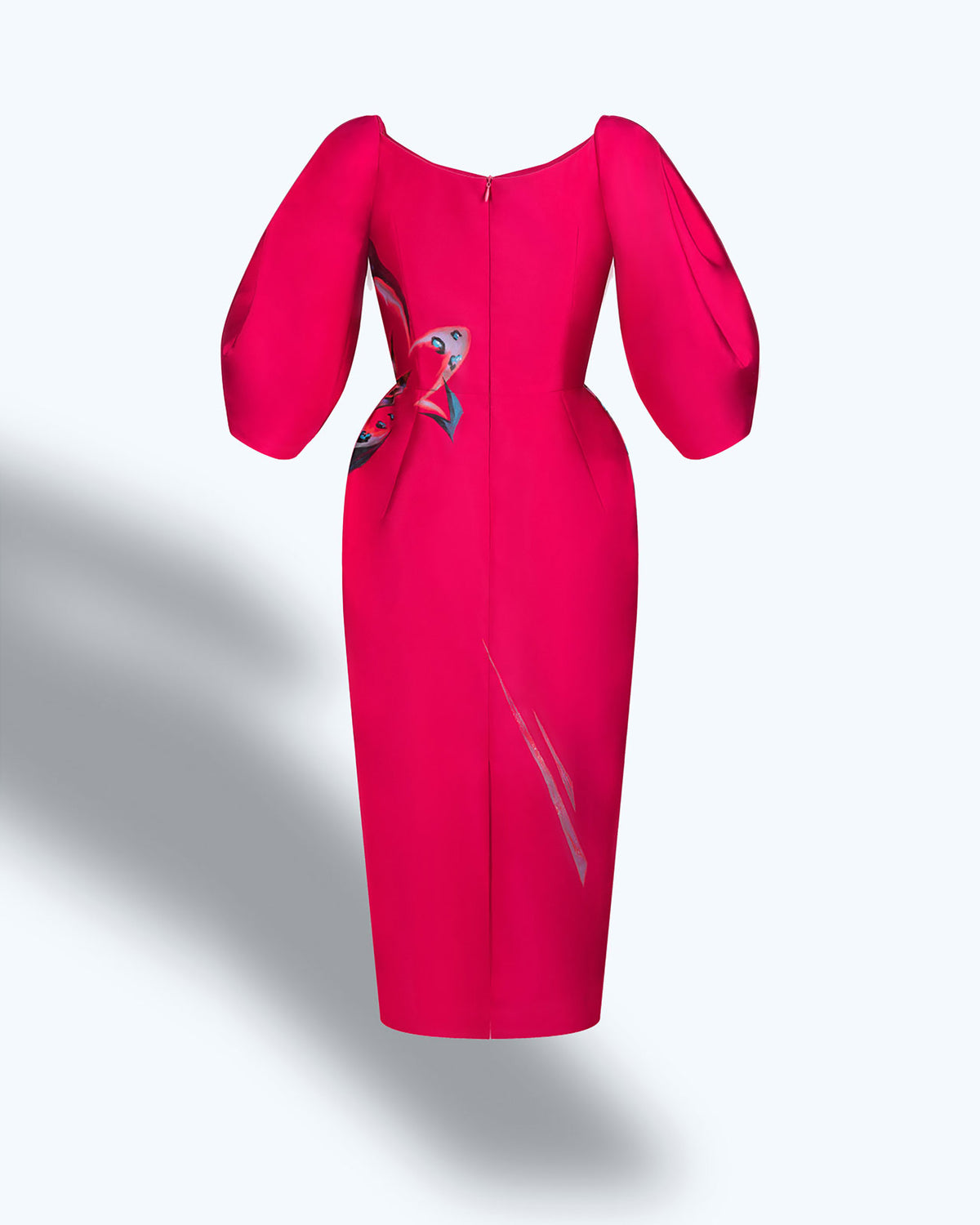 Pink Panther - Voluminous Sleeves Hot Pink Pegged Dress