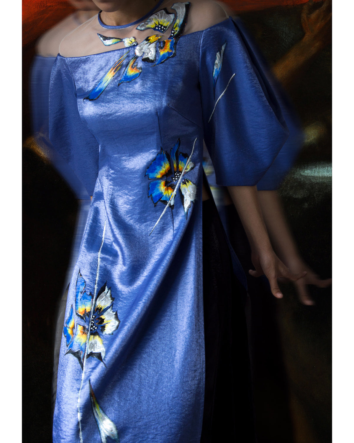 Orchid Tree Flower-painted Voluminous Sleeve Contemporary Ao Dai