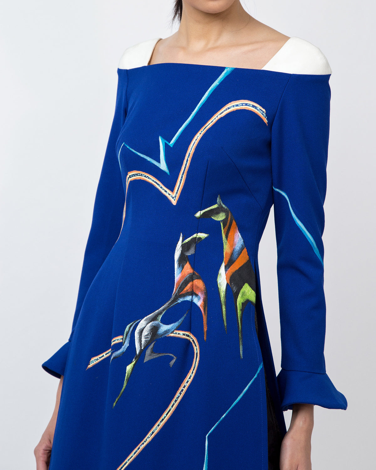 Horses Running-painted Square Neck Crepe Contemporary Ao Dai