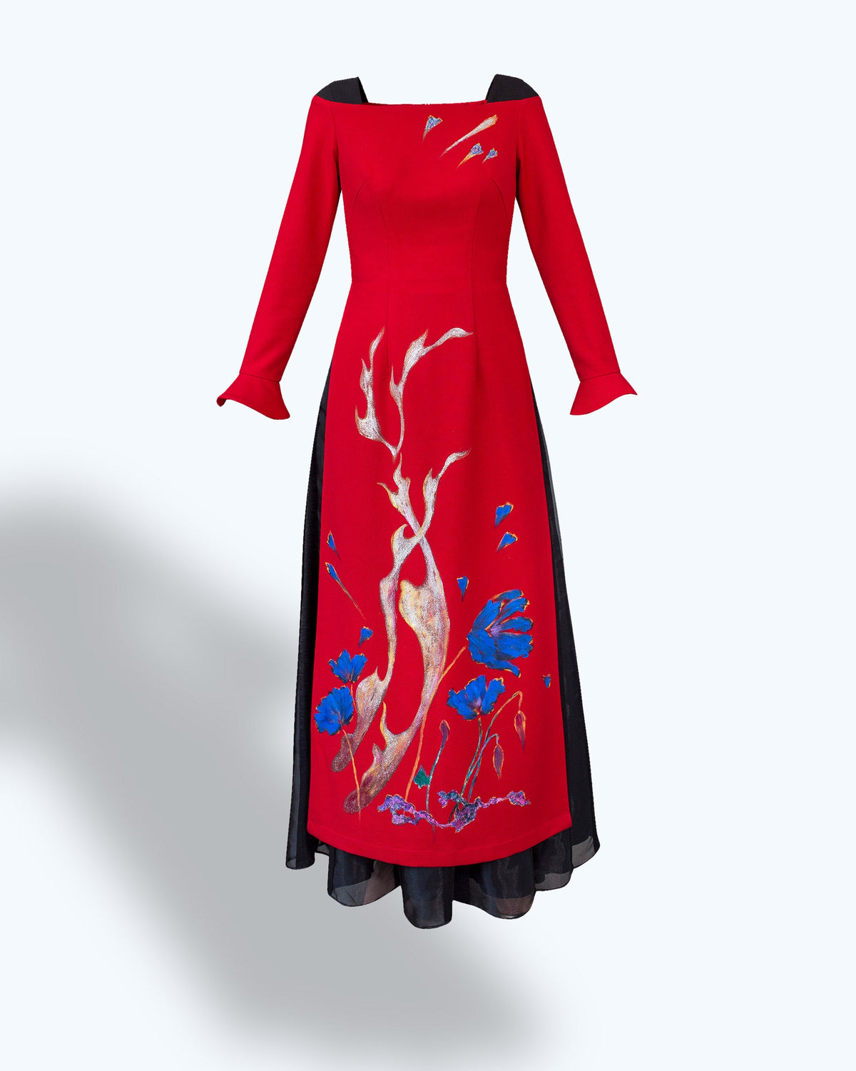 Tinyink-LN20-red-hand-painted-phoenix-surrealism-contemporary-aodai