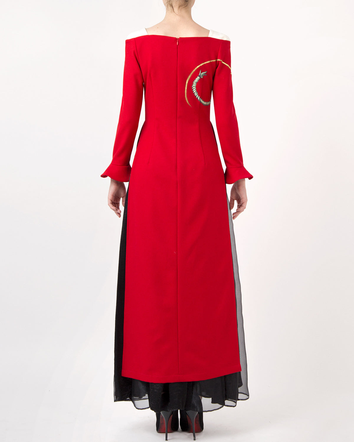 Ropes-painted Square Neck Red Contemporary Ao Dai